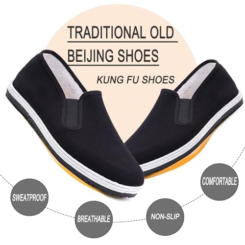 Zapatos Chinos Tradicionales de Kung Fu Zapatos de Tela Antideslizantes Antiguos de Beijing de Tai Chi de Lona Transpirable con Suela de Goma Melaleuca Negro(255mm EU41)