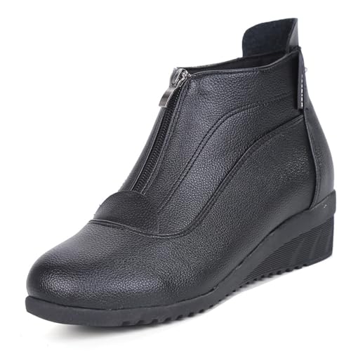 Zapatos de baile cuadrados para mujer, suela suave, tacón medio, deportes, madres y ancianos, zapatos de baile con cremallera, otoño e invierno, botas cortas, sandalias para mujer, Black, 36 EU