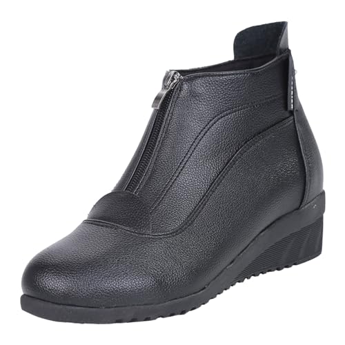 Zapatos de baile cuadrados para mujer, suela suave, tacón medio, deportes, madres y ancianos, zapatos de baile con cremallera, otoño e invierno, botas cortas, sandalias para mujer, Black, 36 EU