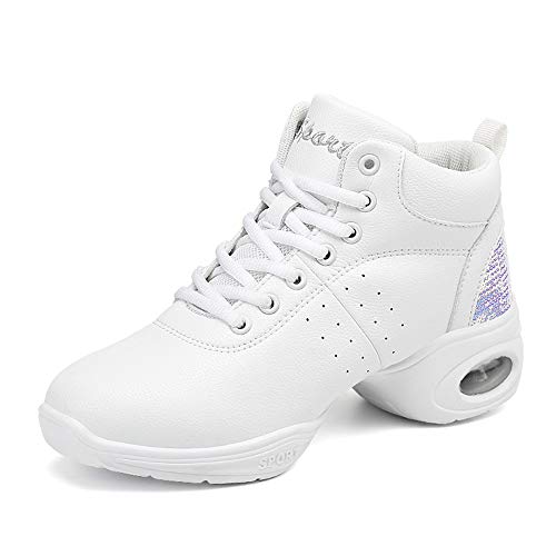 Zapatos de Baile Latino Mujer Salsa Antideslizantes Comodos Cuero Zapatillas Baile Moderno Jazz Calzado Negro Blanco