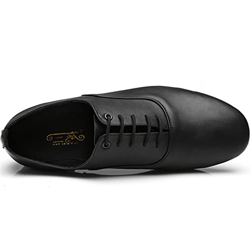 Zapatos De Baile para Hombres Zapatos Oxford Modernos Latinos De Cuero De Suela Completa Fondo Suave con Cordones Tacón Bajo,Negro,44 EU