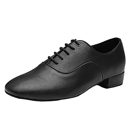 Zapatos De Baile para Hombres Zapatos Oxford Modernos Latinos De Cuero De Suela Completa Fondo Suave con Cordones Tacón Bajo,Negro,44 EU