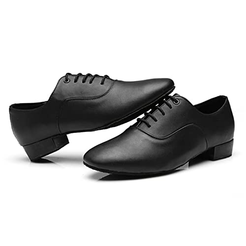 Zapatos De Baile para Hombres Zapatos Oxford Modernos Latinos De Cuero De Suela Completa Fondo Suave con Cordones Tacón Bajo,Negro,44 EU