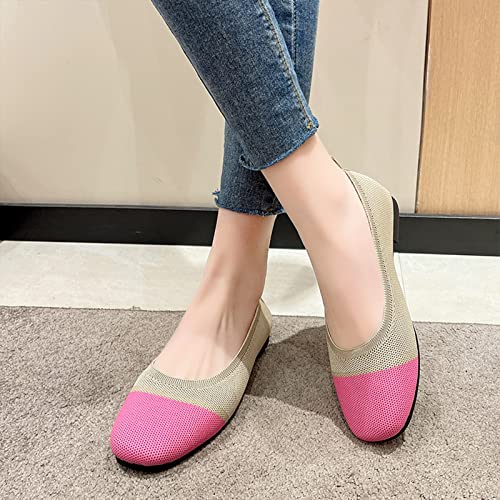 Zapatos de balerina de verano para mujer, plataforma plana, zapatos de bote, zapatos de boda, malla transpirable, sandalias planas de tela, zapatos de cuña, zapatos casuales, a rosa, 39 EU