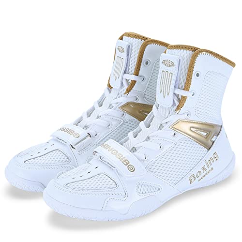 Zapatos de boxeo para hombre, zapatos de lucha libre, boxeadores de combate, entrenadores, transpirables, botas de boxeo, zapatos reductores para hombres, Oro Blanco, 43 EU