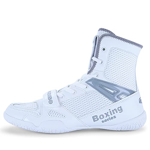 Zapatos de boxeo para hombre, zapatos de lucha libre, boxeadores de combate, entrenadores, transpirables, botas de boxeo, zapatos reductores para hombres, blanco gris, 43 EU