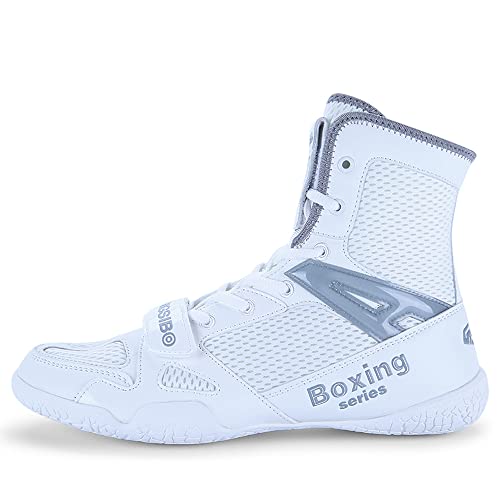 Zapatos de Boxeo para Hombres Zapatos de Lucha en Cuclillas para Mujeres Zapatos de Boxeo tailandés Zapatos de Entrenamiento de Artes Marciales Zapatos de respiración Grande 46 47 (Gris Blanco,38)