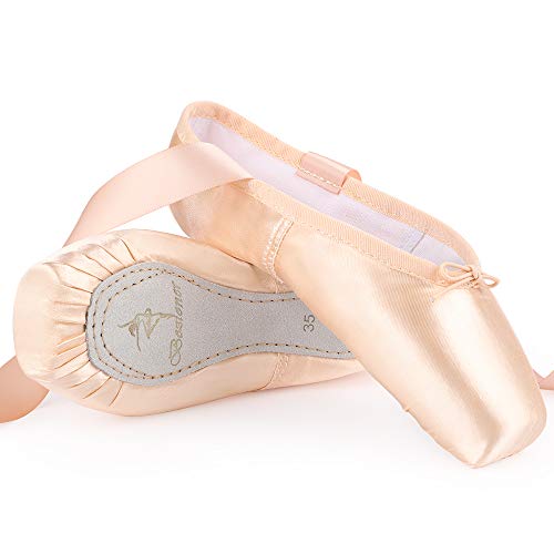 Zapatos de Danza de Punta Suave Zapatillas de Ballet para Principiantes con Puntera de Gel de Silicona y Cintas para Mujeres y Niñas 42 EU