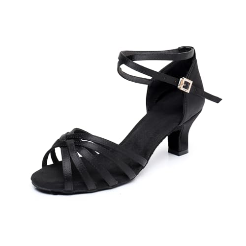 Zapatos de Danza Latina para Mujer Negro Profesional Zapatos de Baile de salón de Fiesta de Salsa de Baile práctica de Rendimiento Zapatos A01 Negro 5 CM 38 EU