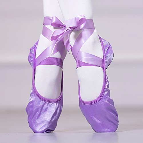 Zapatos de danza para niña, zapatillas de ballet, entrenamientos, zapatos de baile, zapatos de yoga, zapatillas de gimnasia, con cinta, fondo suave, zapatos antideslizantes para niñas, zapatos planos,