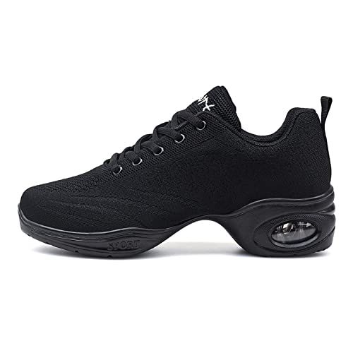 Zapatos de jazz para mujer con cordones de baile zapatillas de deporte de dama suela dividida amortiguador de aire moderno zapatos de baile plataforma, Negro 2, 37.5 EU