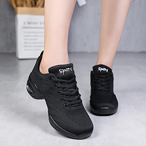 Zapatos de jazz para mujer con cordones de baile zapatillas de deporte de dama suela dividida amortiguador de aire moderno zapatos de baile plataforma, Negro 2, 37.5 EU