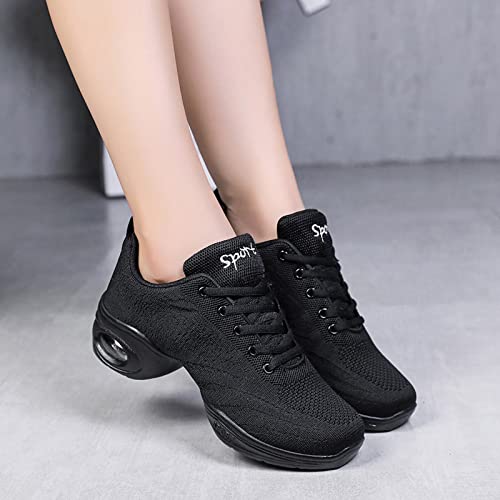 Zapatos de jazz para mujer con cordones de baile zapatillas de deporte de dama suela dividida amortiguador de aire moderno zapatos de baile plataforma, Negro 2, 38 EU