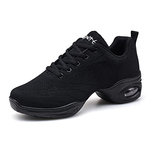 Zapatos de jazz para mujer, con cordones, suela dividida, cojín de aire, plataforma moderna, Negro 2, 39 EU