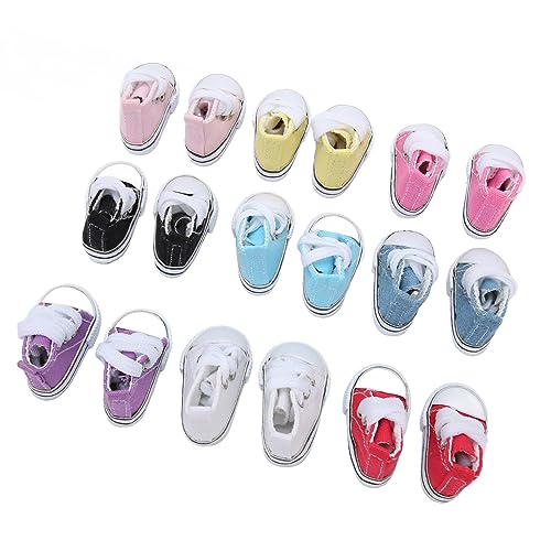 Zapatos de Lona para Muñecas, Colores Surtidos, 2,1 Pulgadas de Largo, 9 Pares de Zapatillas Deportivas para Muñecas, Parte Inferior de Goma, Forro Antideslizante para Jugar