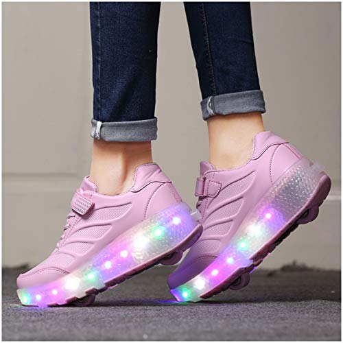 Zapatos de Patinaje con Ruedas para niños y niñas con luz LED Zapatillas Deportivas al Aire Libre,con Ruedas Se Pueden Cargar Carga USB Automática Calzado de Skateboarding