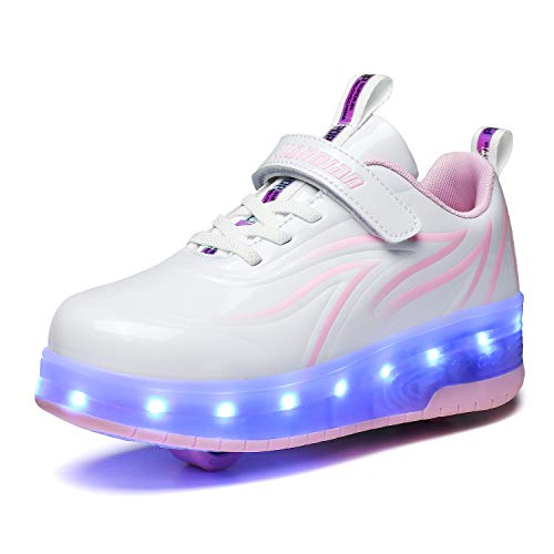 Zapatos de Patinaje con Ruedas para niños y niñas con luz LED Zapatillas Deportivas al Aire Libre,con Ruedas Se Pueden Cargar Carga USB Automática Calzado de Skateboarding