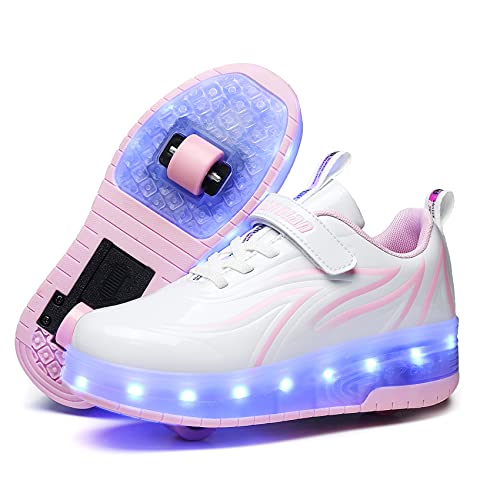 Zapatos de Patinaje con Ruedas para niños y niñas con luz LED Zapatillas Deportivas al Aire Libre,con Ruedas Se Pueden Cargar Carga USB Automática Calzado de Skateboarding