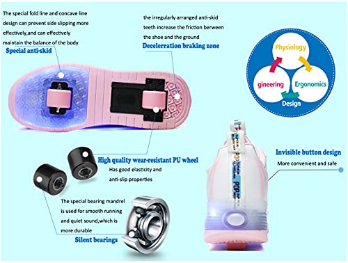 Zapatos de Patinaje con Ruedas para niños y niñas con luz LED Zapatillas Deportivas al Aire Libre,con Ruedas Se Pueden Cargar Carga USB Automática Calzado de Skateboarding