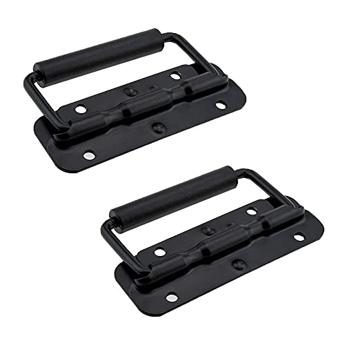 Zasvec Asas Plegables 2 Piezas 120 mm Negro Mangos Plegables Tiradores de Hierro Tirador Plegable con Muelle Tiradores de Cajas Madera Tiradores de Armario de Herramientas para Caja de Herramientas