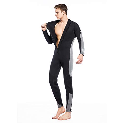 ZCCO Traje húmedo para hombre y mujer, neopreno de 3 mm, con cierre frontal para buceo, buceo, natación, surf, agua fría (negro+gris, L)