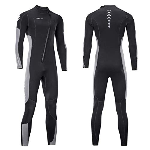 ZCCO Traje húmedo para hombre y mujer, neopreno de 3 mm, con cierre frontal para buceo, buceo, natación, surf, agua fría (negro+gris, L)