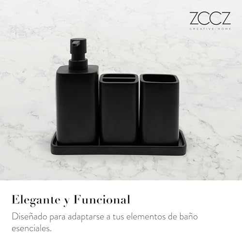 ZCCZ Juego de Accesorios de baño Negro Mate, Juego Completo de Accesorios de baño de 4 Piezas, Incluye dispensador de loción, Bomba de jabón, Vaso, Soporte para Cepillo de Dientes y Bandeja