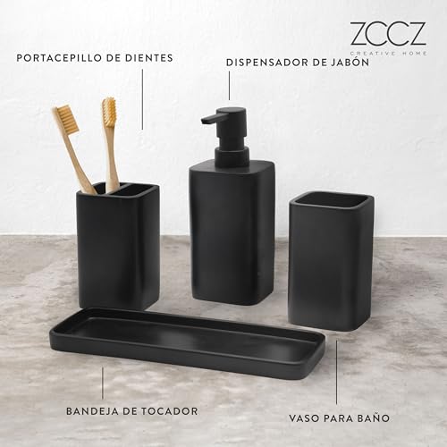 ZCCZ Juego de Accesorios de baño Negro Mate, Juego Completo de Accesorios de baño de 4 Piezas, Incluye dispensador de loción, Bomba de jabón, Vaso, Soporte para Cepillo de Dientes y Bandeja