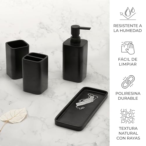 ZCCZ Juego de Accesorios de baño Negro Mate, Juego Completo de Accesorios de baño de 4 Piezas, Incluye dispensador de loción, Bomba de jabón, Vaso, Soporte para Cepillo de Dientes y Bandeja