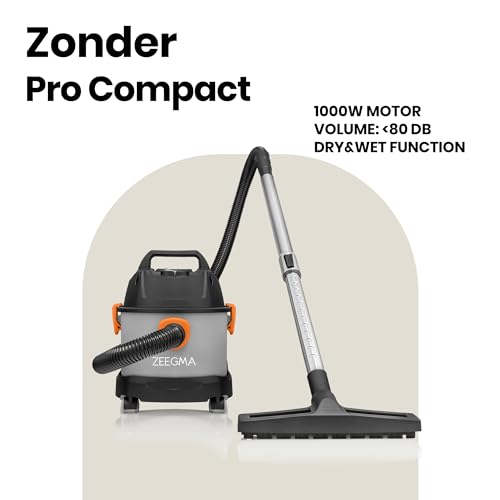 Zeegma ZONDER Pro Compact Aspirador en Seco y Húmedo, Aspirador Industrial Compacto 1000W, Contenedor 6 L, Ventosa Limpieza Tapicerías y Alfombras, Función Soplado, Aspiradora Industrial