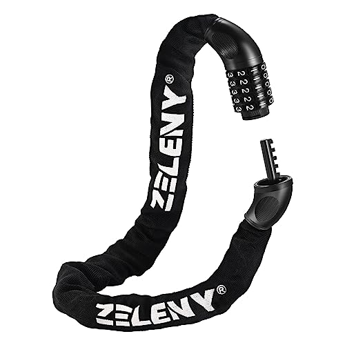 ZELENY Candado Bicicleta Antirrobo Combinación de 5 Dígitos, 7mm Cadena Bicicleta Antirrobo de Alta Seguridad, 90cm Candado Moto para Bicicleta Moto Patinete Electrico Puerta de la Cerca