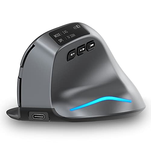 zelotes Ratón Inalambrico Recargable,Ratón Bluetooth con Pantalla LED,3200DPI 7 Botones Ratón Gaming Inalámbrico,Ratón Vertical Ergonómico para Portatil,PC