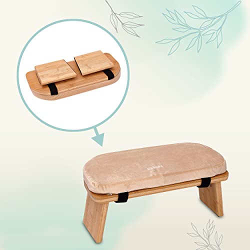 Zen Power Banco de Yoga – Taburete de Yoga Plegable de Madera – Banco de Meditación Ergonómico – Taburete de Oración – Accesorios de Yoga Cómodos y Suavemente Acolchados