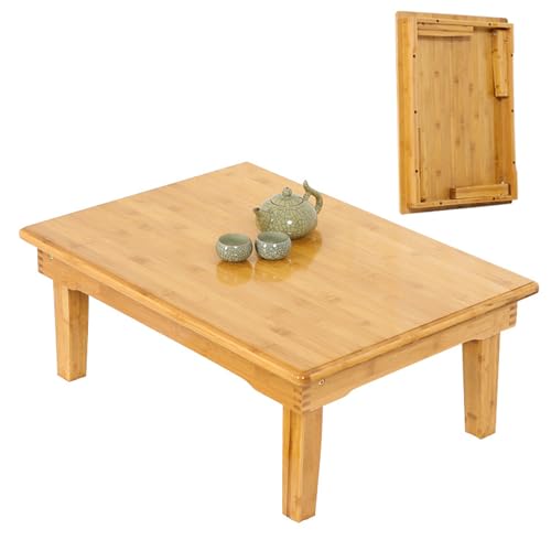 ZENCIX Mesa de Suelo Japonesa, Mesa de Comedor Japonesa de Bambú, Mesa de Centro Baja Plegable para Sentarse en El Suelo, Mesa Plegable Kotatsu Mesa de Meditación de Granja