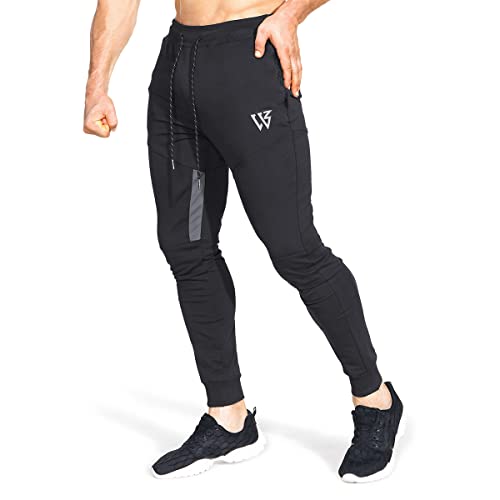 ZENWILL Cremallera Gym Jogger, Pantalon Deporte Malla Transpirable Fitness Hombre(Negro,L)