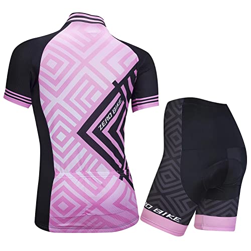 ZEROBIKE Kit de Manga Corta Jersey de Ciclo Bici del Camino para Mujer, Conjunto Ropa Al Aire Libre Transpiración para La Bicicleta, L, 0028