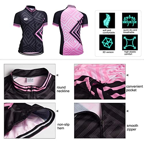 ZEROBIKE Kit de Manga Corta Jersey de Ciclo Bici del Camino para Mujer, Conjunto Ropa Al Aire Libre Transpiración para La Bicicleta, L, 0028