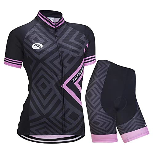 ZEROBIKE Kit de Manga Corta Jersey de Ciclo Bici del Camino para Mujer, Conjunto Ropa Al Aire Libre Transpiración para La Bicicleta, L, 0028