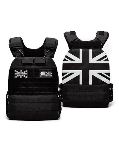 Zero.One% Chaleco con peso de diseño personalizado de 10 kg, ultraduradero y ajustable, diseñado para crossfit, entrenamiento de fuerza, calistenia y entrenamientos en casa. (Union Jack)