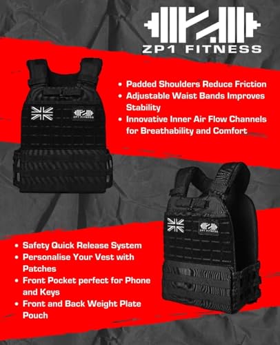 Zero.One% Chaleco con peso de diseño personalizado de 10 kg, ultraduradero y ajustable, diseñado para crossfit, entrenamiento de fuerza, calistenia y entrenamientos en casa. (Union Jack)