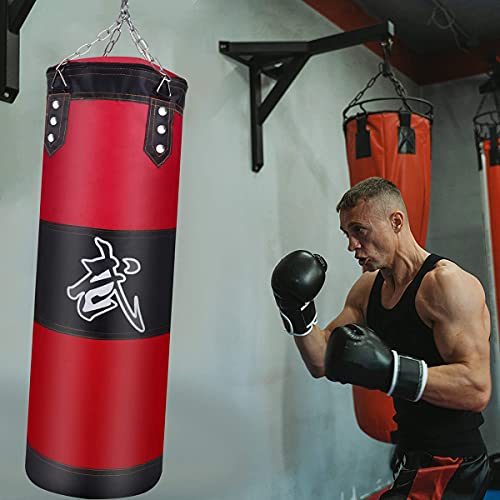 ZERUIDM Juego de Saco de Boxeo Resistente sin Relleno, Bolsa de Boxeo Colgante para Adultos y niños, Bolsa de Punching con Vendas de Boxeo, Gancho de Techo, Cadena, para Kickboxing, Artes Marciales,