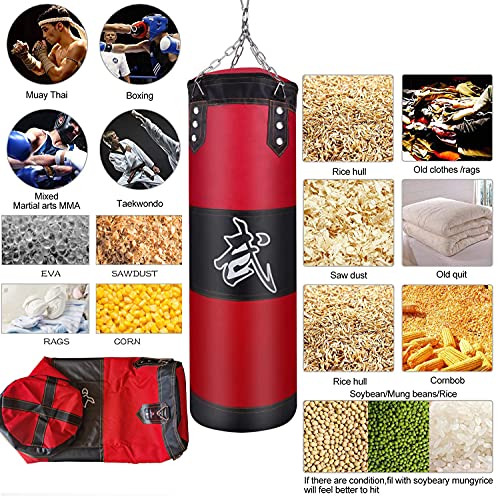 ZERUIDM Juego de Saco de Boxeo Resistente sin Relleno, Bolsa de Boxeo Colgante para Adultos y niños, Bolsa de Punching con Vendas de Boxeo, Gancho de Techo, Cadena, para Kickboxing, Artes Marciales,