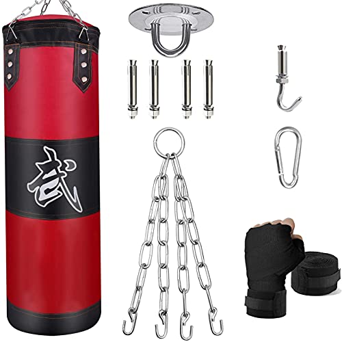 ZERUIDM Juego de Saco de Boxeo Resistente sin Relleno, Bolsa de Boxeo Colgante para Adultos y niños, Bolsa de Punching con Vendas de Boxeo, Gancho de Techo, Cadena, para Kickboxing, Artes Marciales,