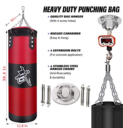 ZERUIDM Juego de Saco de Boxeo Resistente sin Relleno, Bolsa de Boxeo Colgante para Adultos y niños, Bolsa de Punching con Vendas de Boxeo, Gancho de Techo, Cadena, para Kickboxing, Artes Marciales,