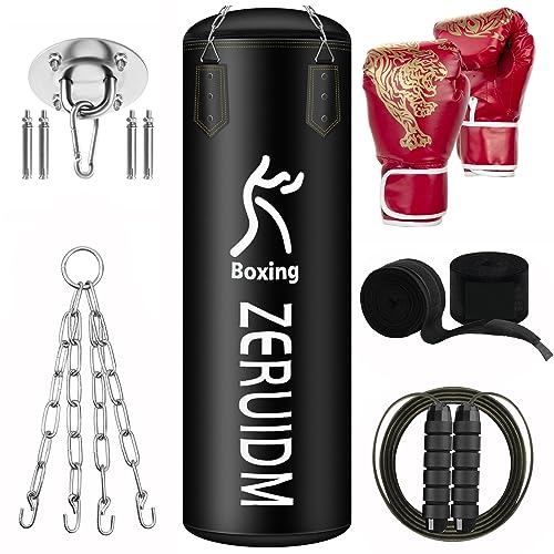 ZERUIDM Saco de Boxeo para Adulto Sin Relleno, 100cm Bolsa Pesado de Boxeo con Guantes de Boxeo, Entrenamiento para Muay Thai Karate Taekwondo