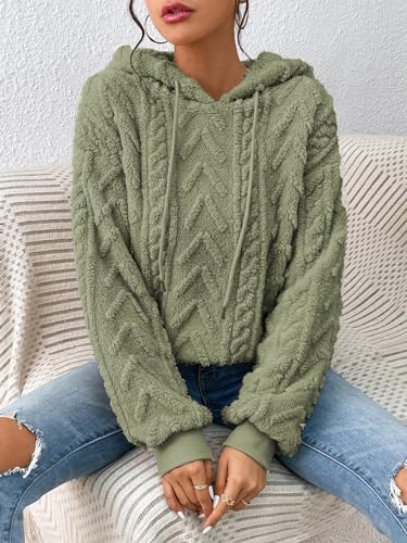 Zetieny Mujer Sudadera con Capucha Jersey Cálido y Esponjoso Jacquard Hoodies Pullover Casual de Manga Larga con Cordón