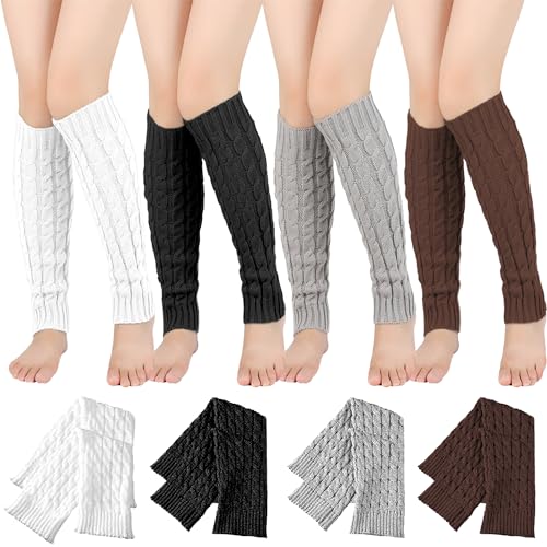 ZEXUPORIUM 4 pares Calentadores Piernas Mujer de Invierno, Calentadores Niña de Punto de Crochet, Leg Warmers de Piernas Vintage, para Invierno, Primavera y Otoño (Negro, Blanco, Gris, Marrón)