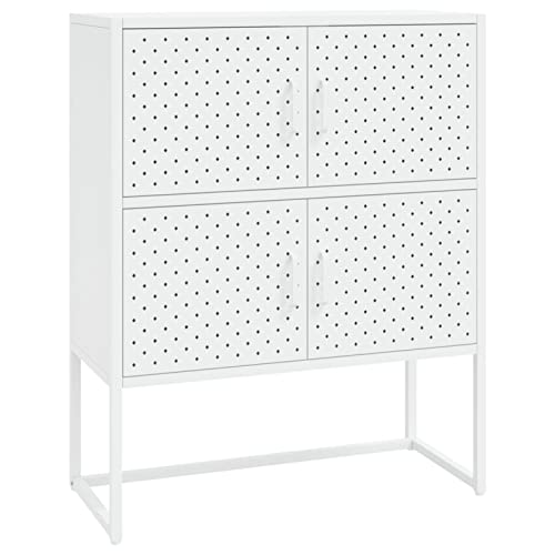 ZEYUAN Aparador, Aparador Cocina, Aparadores para Salon, Mueble Salon, Mueble Cafetera, Mueble Buffet, Alacenas Y Vitrinas, de Acero Blanco 80x35x100 cm