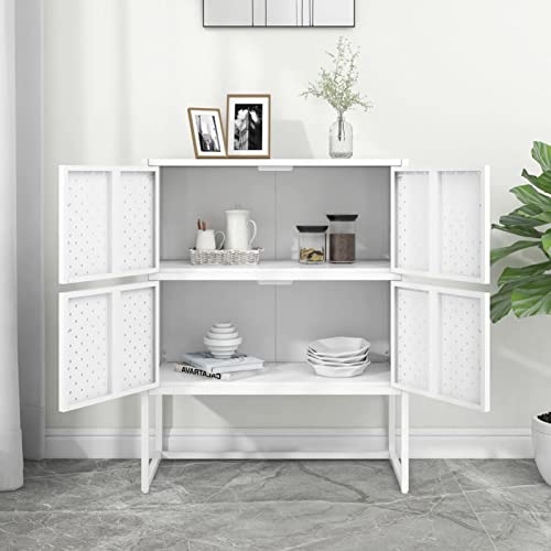 ZEYUAN Aparador, Aparador Cocina, Aparadores para Salon, Mueble Salon, Mueble Cafetera, Mueble Buffet, Alacenas Y Vitrinas, de Acero Blanco 80x35x100 cm