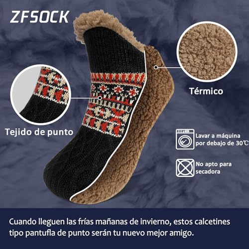 ZFSOCK Calcetines Antideslizantes Invierno para Hombre: Calcetín Andar por Casa con Forro Polar Térmicos Suave Mullidos Cálidos Gruesos Cómodos Zapatillas Regalo Navidad 1 Pares 43-46 Negro